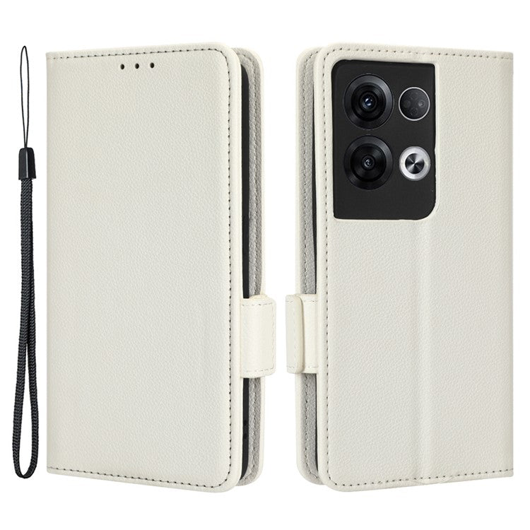 PU Leather Magnetic Clasp Phone Case For Oppo Reno8 5G (Global Version) Litchi Texture Protective Phone Cover with Stand Wallet - White