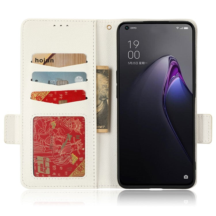 PU Leather Magnetic Clasp Phone Case For Oppo Reno8 5G (Global Version) Litchi Texture Protective Phone Cover with Stand Wallet - White