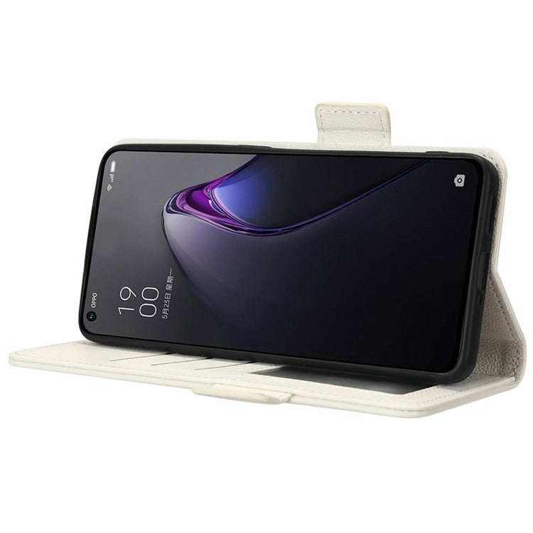 PU Leather Magnetic Clasp Phone Case For Oppo Reno8 5G (Global Version) Litchi Texture Protective Phone Cover with Stand Wallet - White