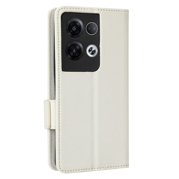 PU Leather Magnetic Clasp Phone Case For Oppo Reno8 5G (Global Version) Litchi Texture Protective Phone Cover with Stand Wallet - White