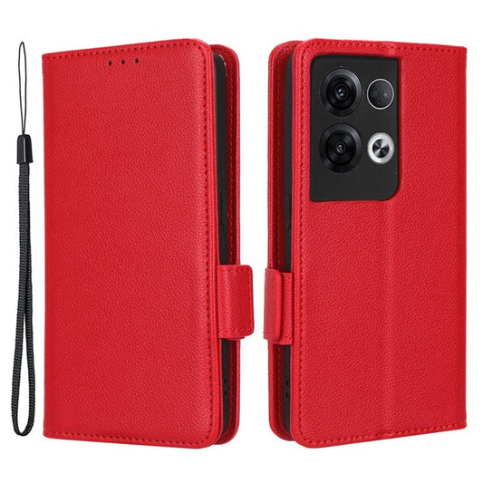 PU Leather Magnetic Clasp Phone Case For Oppo Reno8 5G (Global Version) Litchi Texture Protective Phone Cover with Stand Wallet - Red