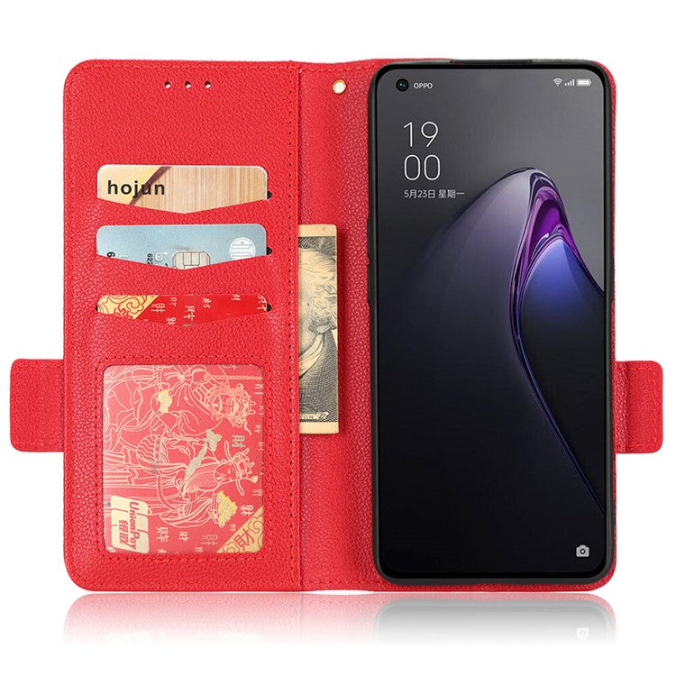 PU Leather Magnetic Clasp Phone Case For Oppo Reno8 5G (Global Version) Litchi Texture Protective Phone Cover with Stand Wallet - Red