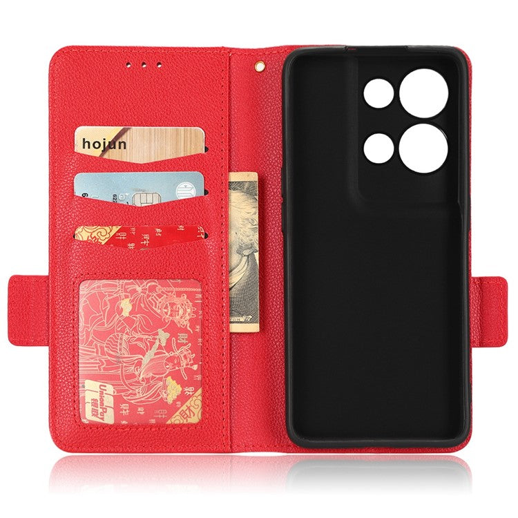 PU Leather Magnetic Clasp Phone Case For Oppo Reno8 5G (Global Version) Litchi Texture Protective Phone Cover with Stand Wallet - Red