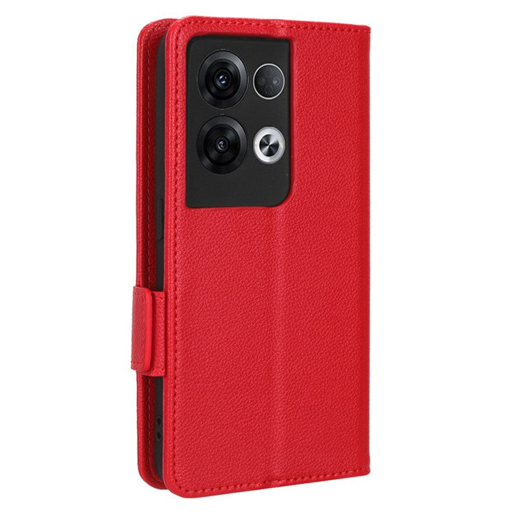 PU Leather Magnetic Clasp Phone Case For Oppo Reno8 5G (Global Version) Litchi Texture Protective Phone Cover with Stand Wallet - Red