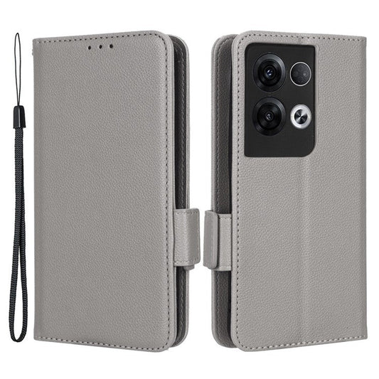 PU Leather Magnetic Clasp Phone Case For Oppo Reno8 5G (Global Version) Litchi Texture Protective Phone Cover with Stand Wallet - Grey