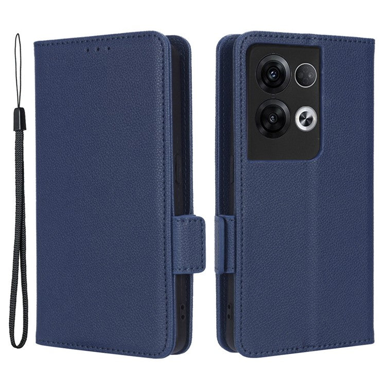 PU Leather Magnetic Clasp Phone Case For Oppo Reno8 5G (Global Version) Litchi Texture Protective Phone Cover with Stand Wallet - Dark Blue