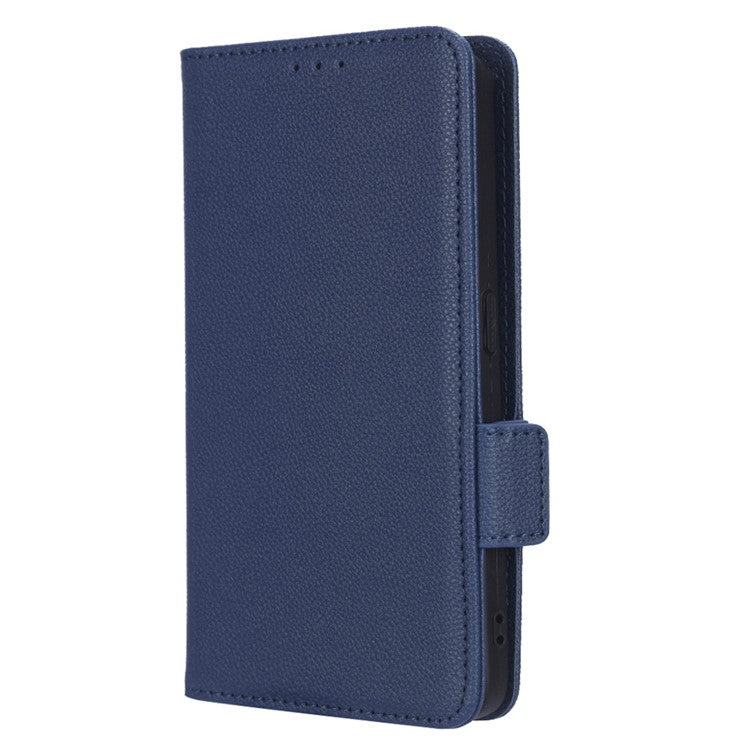PU Leather Magnetic Clasp Phone Case For Oppo Reno8 5G (Global Version) Litchi Texture Protective Phone Cover with Stand Wallet - Dark Blue
