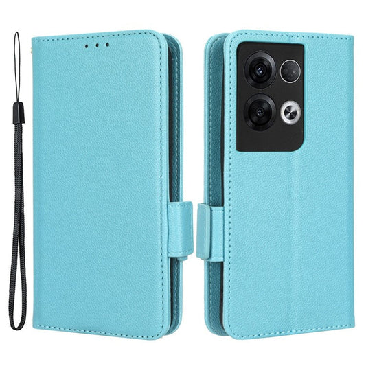 PU Leather Magnetic Clasp Phone Case For Oppo Reno8 5G (Global Version) Litchi Texture Protective Phone Cover with Stand Wallet - Baby Blue
