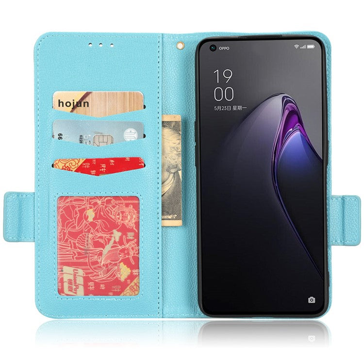 PU Leather Magnetic Clasp Phone Case For Oppo Reno8 5G (Global Version) Litchi Texture Protective Phone Cover with Stand Wallet - Baby Blue