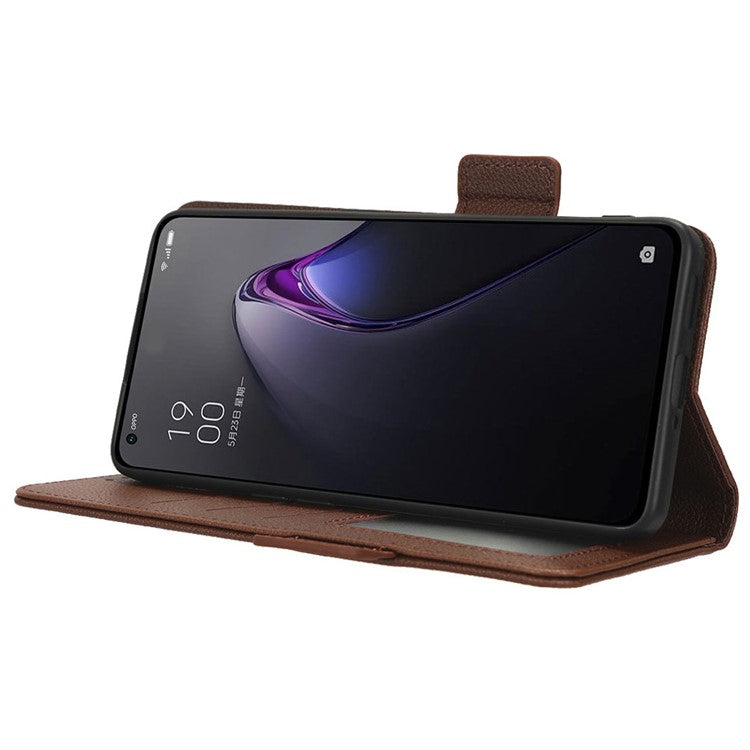 PU Leather Magnetic Clasp Phone Case For Oppo Reno8 5G (Global Version) Litchi Texture Protective Phone Cover with Stand Wallet - Brown
