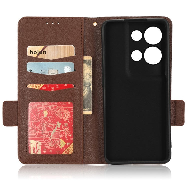 PU Leather Magnetic Clasp Phone Case For Oppo Reno8 5G (Global Version) Litchi Texture Protective Phone Cover with Stand Wallet - Brown