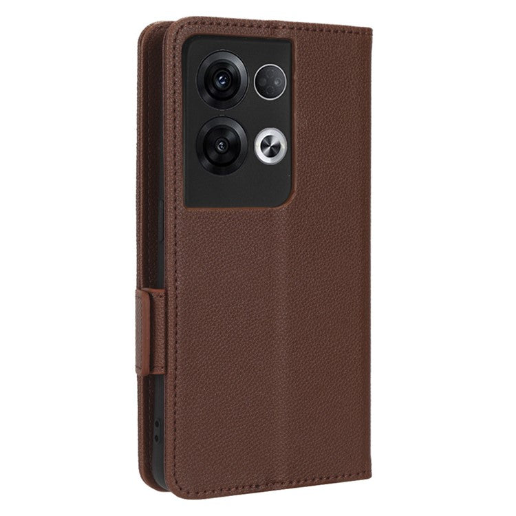 PU Leather Magnetic Clasp Phone Case For Oppo Reno8 5G (Global Version) Litchi Texture Protective Phone Cover with Stand Wallet - Brown