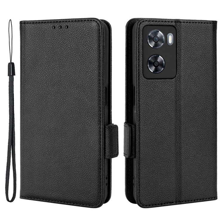 PU Leather Phone Case for Oppo A77 4G / A57 4G / A57e 4G / A57s 4G / A57 (CPH2387) (Taiwan Version), Litchi Texture Stand Wallet Phone Cover - Black