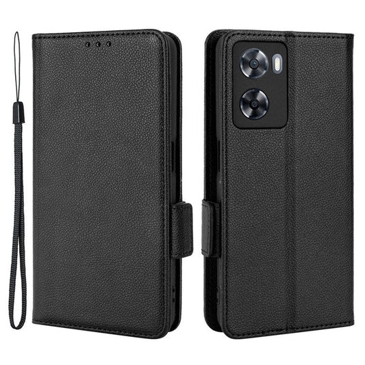 PU Leather Phone Case for Oppo A77 4G / A57 4G / A57e 4G / A57s 4G / A57 (CPH2387) (Taiwan Version), Litchi Texture Stand Wallet Phone Cover - Black