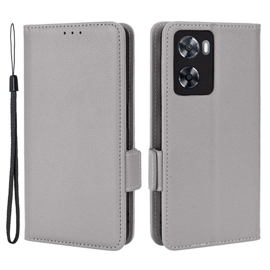 PU Leather Phone Case for Oppo A77 4G / A57 4G / A57e 4G / A57s 4G / A57 (CPH2387) (Taiwan Version), Litchi Texture Stand Wallet Phone Cover - Grey