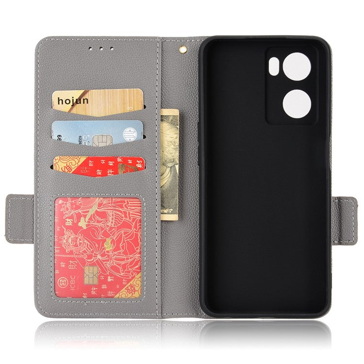 PU Leather Phone Case for Oppo A77 4G / A57 4G / A57e 4G / A57s 4G / A57 (CPH2387) (Taiwan Version), Litchi Texture Stand Wallet Phone Cover - Grey