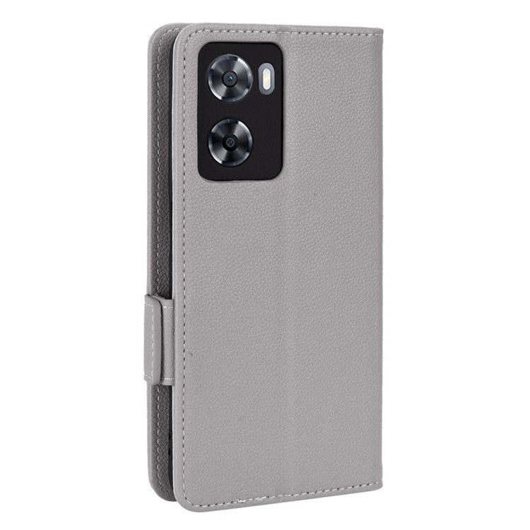 PU Leather Phone Case for Oppo A77 4G / A57 4G / A57e 4G / A57s 4G / A57 (CPH2387) (Taiwan Version), Litchi Texture Stand Wallet Phone Cover - Grey