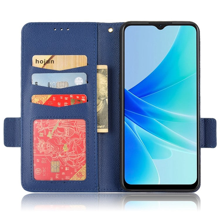PU Leather Phone Case for Oppo A77 4G / A57 4G / A57e 4G / A57s 4G / A57 (CPH2387) (Taiwan Version), Litchi Texture Stand Wallet Phone Cover - Dark Blue