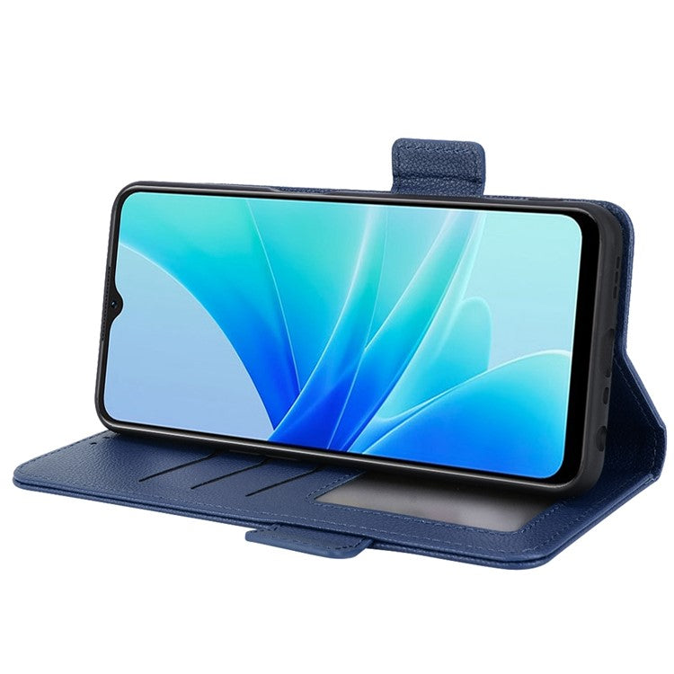 PU Leather Phone Case for Oppo A77 4G / A57 4G / A57e 4G / A57s 4G / A57 (CPH2387) (Taiwan Version), Litchi Texture Stand Wallet Phone Cover - Dark Blue