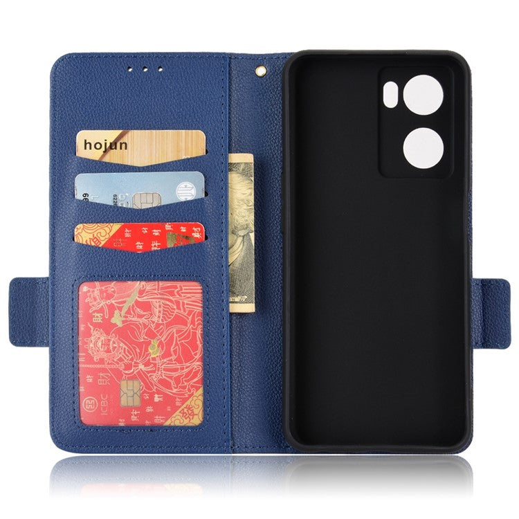PU Leather Phone Case for Oppo A77 4G / A57 4G / A57e 4G / A57s 4G / A57 (CPH2387) (Taiwan Version), Litchi Texture Stand Wallet Phone Cover - Dark Blue