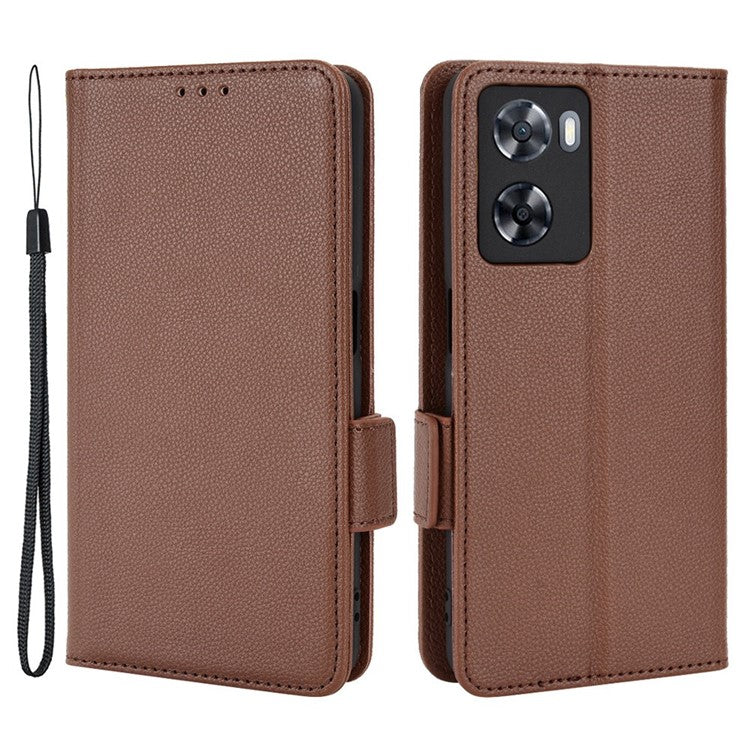 PU Leather Phone Case for Oppo A77 4G / A57 4G / A57e 4G / A57s 4G / A57 (CPH2387) (Taiwan Version), Litchi Texture Stand Wallet Phone Cover - Brown
