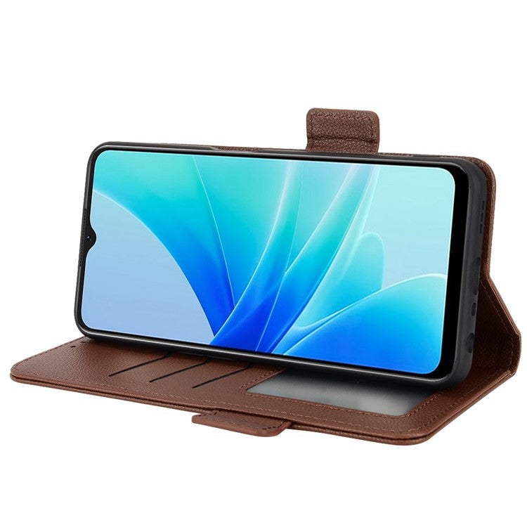 PU Leather Phone Case for Oppo A77 4G / A57 4G / A57e 4G / A57s 4G / A57 (CPH2387) (Taiwan Version), Litchi Texture Stand Wallet Phone Cover - Brown