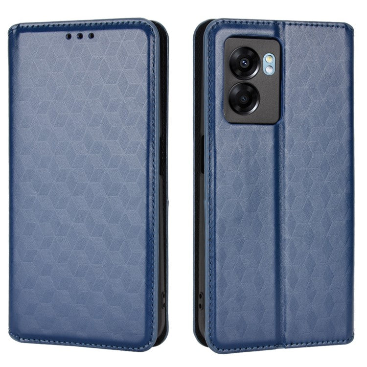 For OnePlus Nord N300 5G Rhombus Pattern Imprinted Magnetic Closure Stand Cover PU Leather Flip Wallet Phone Case - Blue
