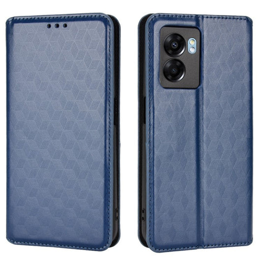 For OnePlus Nord N300 5G Rhombus Pattern Imprinted Magnetic Closure Stand Cover PU Leather Flip Wallet Phone Case - Blue