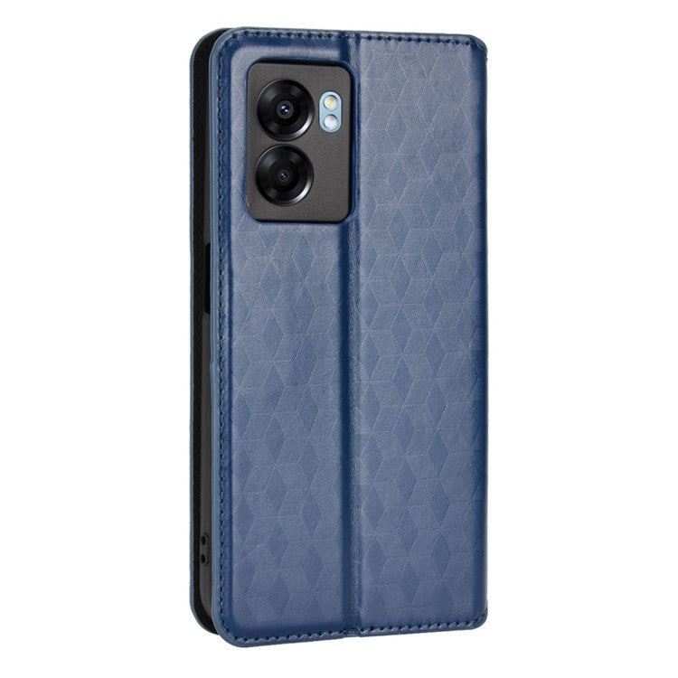 For OnePlus Nord N300 5G Rhombus Pattern Imprinted Magnetic Closure Stand Cover PU Leather Flip Wallet Phone Case - Blue