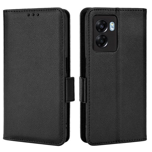 For OnePlus Nord N300 5G Cell Phone Cover Litchi Texture TPU+PU Leather Stand Wallet Case with Side Magnetic Clasps - Black
