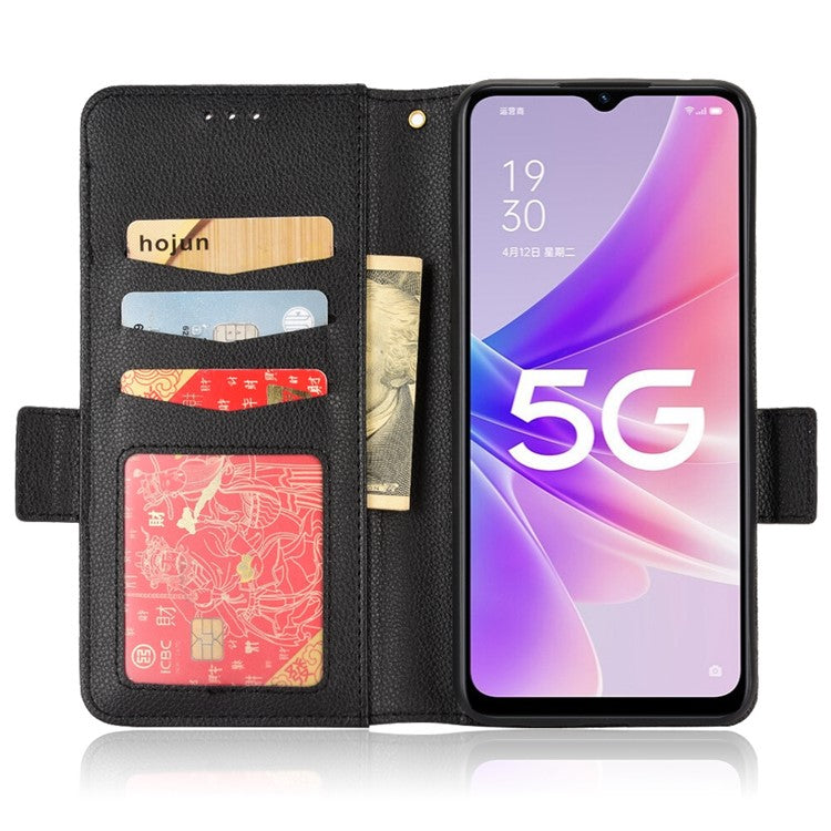 For OnePlus Nord N300 5G Cell Phone Cover Litchi Texture TPU+PU Leather Stand Wallet Case with Side Magnetic Clasps - Black