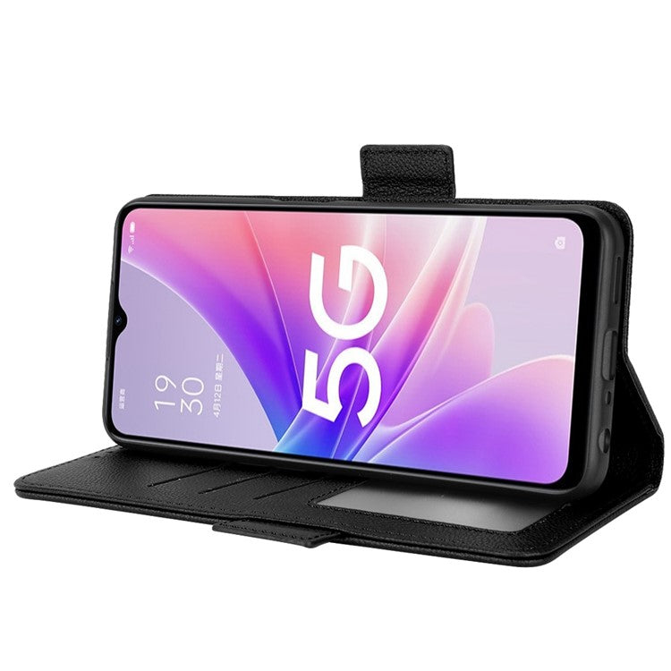 For OnePlus Nord N300 5G Cell Phone Cover Litchi Texture TPU+PU Leather Stand Wallet Case with Side Magnetic Clasps - Black