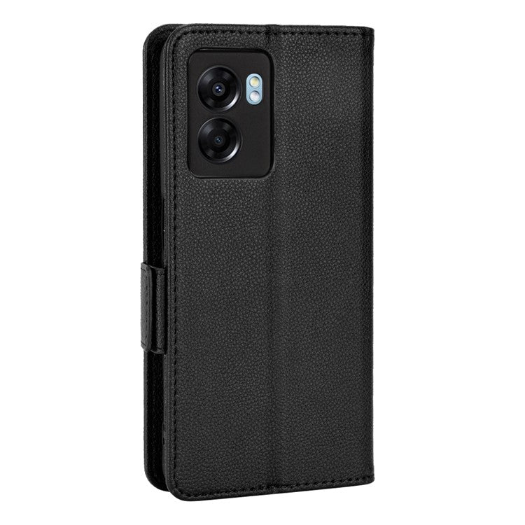 For OnePlus Nord N300 5G Cell Phone Cover Litchi Texture TPU+PU Leather Stand Wallet Case with Side Magnetic Clasps - Black
