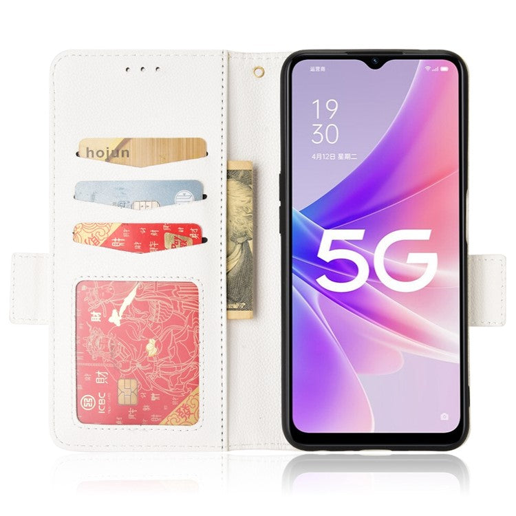 For OnePlus Nord N300 5G Cell Phone Cover Litchi Texture TPU+PU Leather Stand Wallet Case with Side Magnetic Clasps - White