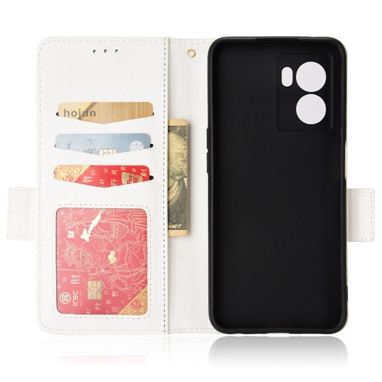 For OnePlus Nord N300 5G Cell Phone Cover Litchi Texture TPU+PU Leather Stand Wallet Case with Side Magnetic Clasps - White