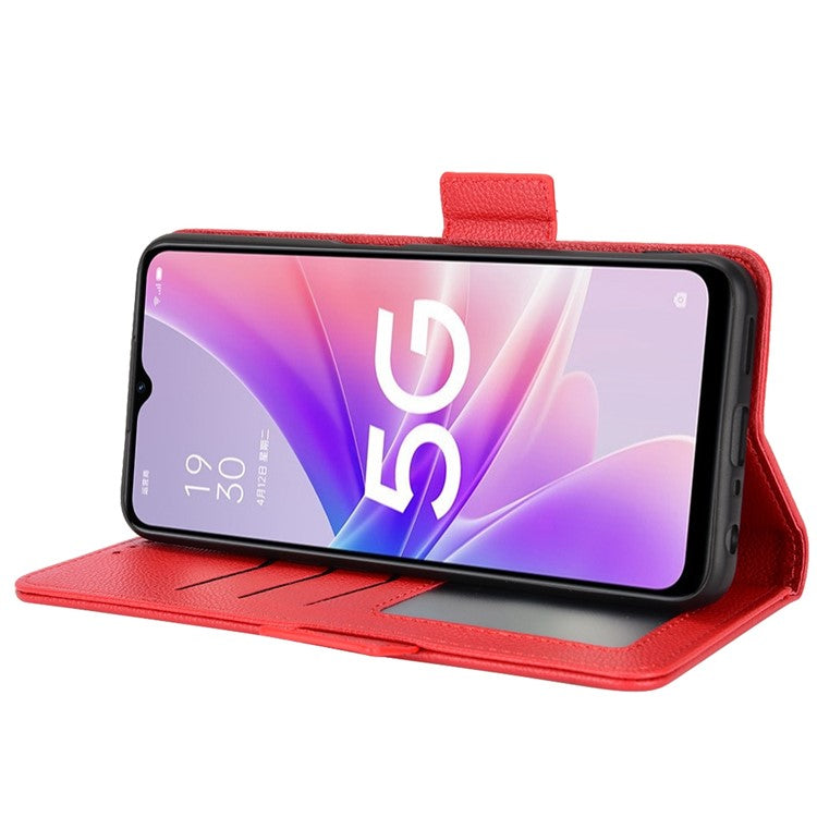 For OnePlus Nord N300 5G Cell Phone Cover Litchi Texture TPU+PU Leather Stand Wallet Case with Side Magnetic Clasps - Red