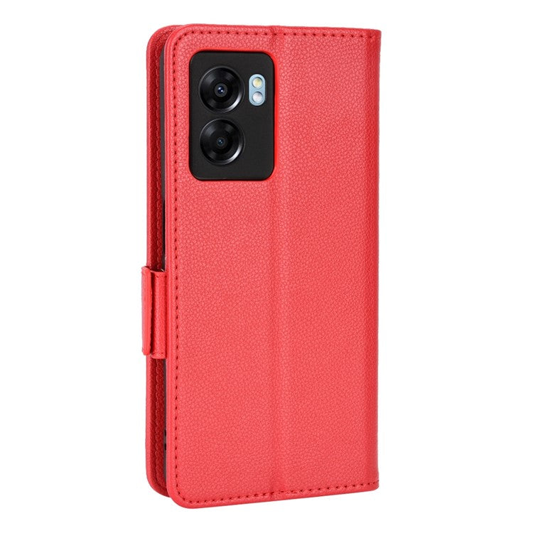 For OnePlus Nord N300 5G Cell Phone Cover Litchi Texture TPU+PU Leather Stand Wallet Case with Side Magnetic Clasps - Red