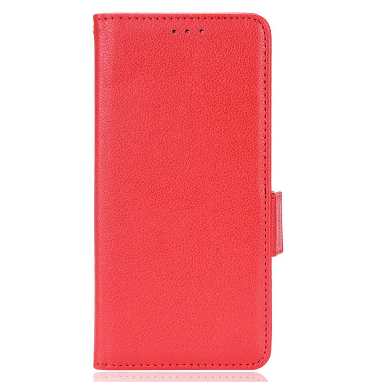 For OnePlus Nord N300 5G Cell Phone Cover Litchi Texture TPU+PU Leather Stand Wallet Case with Side Magnetic Clasps - Red
