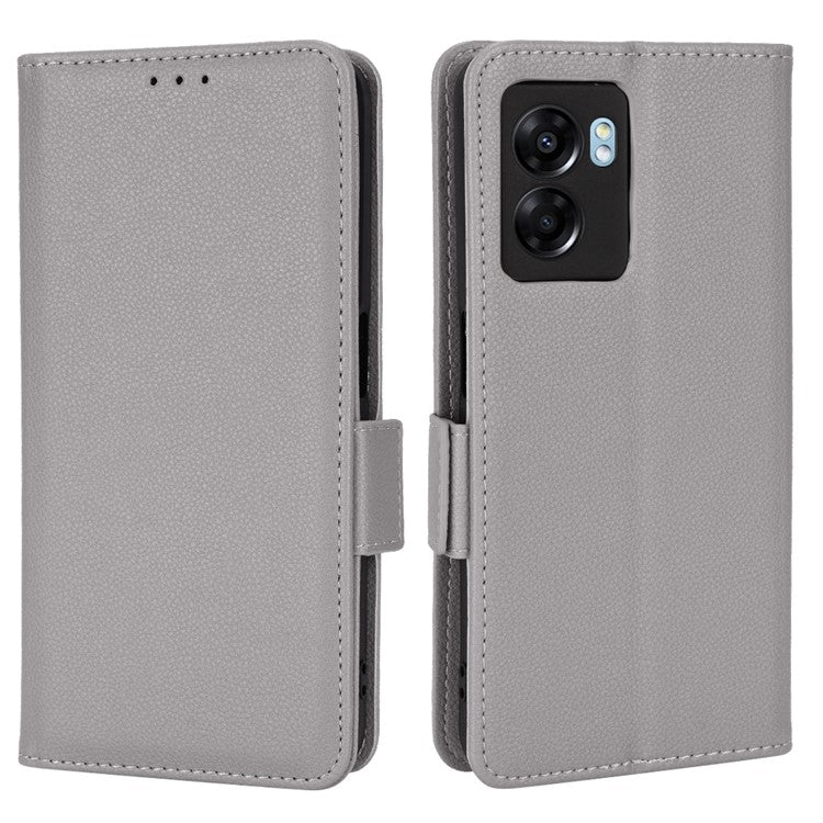 For OnePlus Nord N300 5G Cell Phone Cover Litchi Texture TPU+PU Leather Stand Wallet Case with Side Magnetic Clasps - Grey