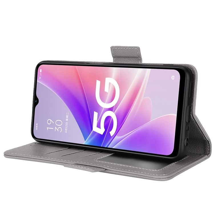 For OnePlus Nord N300 5G Cell Phone Cover Litchi Texture TPU+PU Leather Stand Wallet Case with Side Magnetic Clasps - Grey