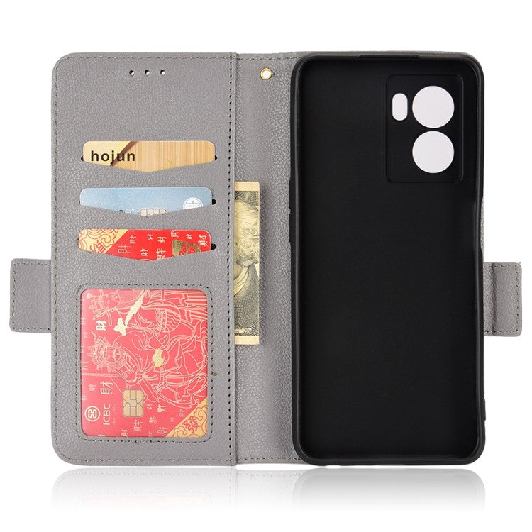 For OnePlus Nord N300 5G Cell Phone Cover Litchi Texture TPU+PU Leather Stand Wallet Case with Side Magnetic Clasps - Grey