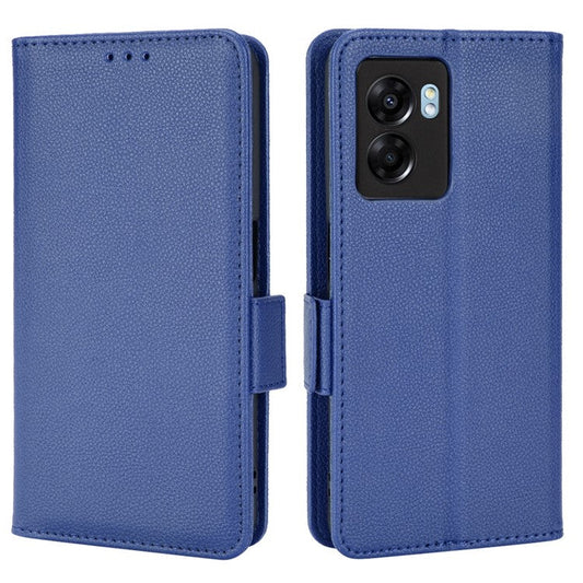 For OnePlus Nord N300 5G Cell Phone Cover Litchi Texture TPU+PU Leather Stand Wallet Case with Side Magnetic Clasps - Dark Blue