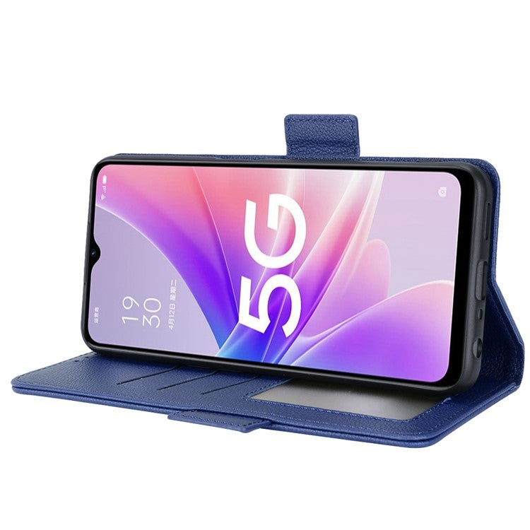 For OnePlus Nord N300 5G Cell Phone Cover Litchi Texture TPU+PU Leather Stand Wallet Case with Side Magnetic Clasps - Dark Blue