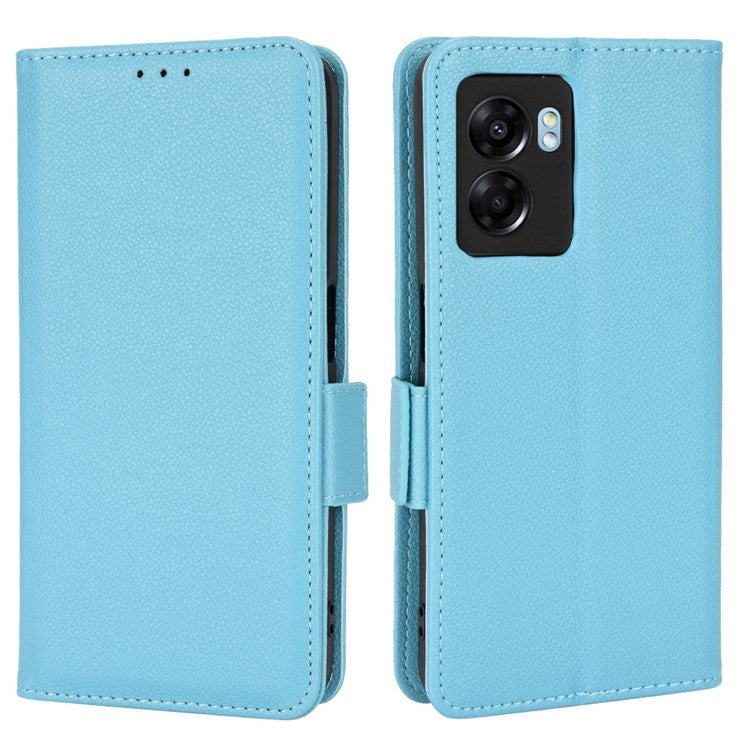 For OnePlus Nord N300 5G Cell Phone Cover Litchi Texture TPU+PU Leather Stand Wallet Case with Side Magnetic Clasps - Baby Blue