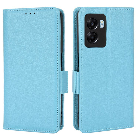 For OnePlus Nord N300 5G Cell Phone Cover Litchi Texture TPU+PU Leather Stand Wallet Case with Side Magnetic Clasps - Baby Blue