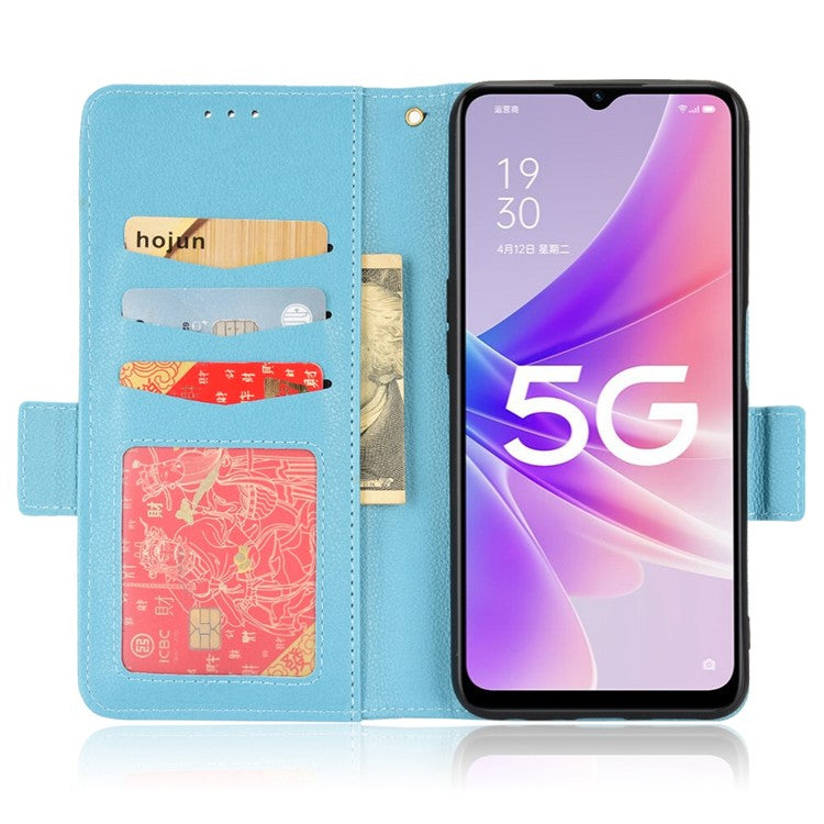 For OnePlus Nord N300 5G Cell Phone Cover Litchi Texture TPU+PU Leather Stand Wallet Case with Side Magnetic Clasps - Baby Blue