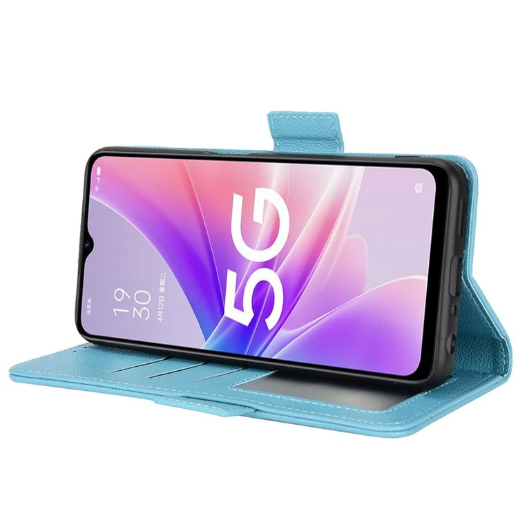 For OnePlus Nord N300 5G Cell Phone Cover Litchi Texture TPU+PU Leather Stand Wallet Case with Side Magnetic Clasps - Baby Blue