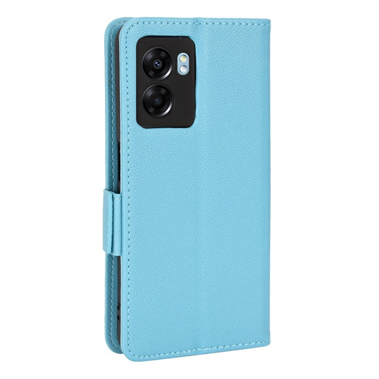 For OnePlus Nord N300 5G Cell Phone Cover Litchi Texture TPU+PU Leather Stand Wallet Case with Side Magnetic Clasps - Baby Blue
