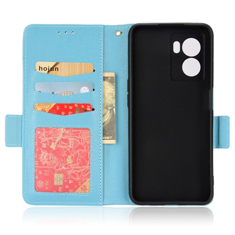 For OnePlus Nord N300 5G Cell Phone Cover Litchi Texture TPU+PU Leather Stand Wallet Case with Side Magnetic Clasps - Baby Blue