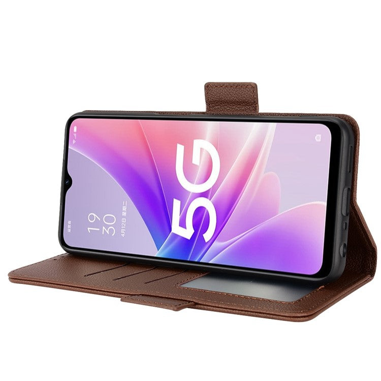 For OnePlus Nord N300 5G Cell Phone Cover Litchi Texture TPU+PU Leather Stand Wallet Case with Side Magnetic Clasps - Brown